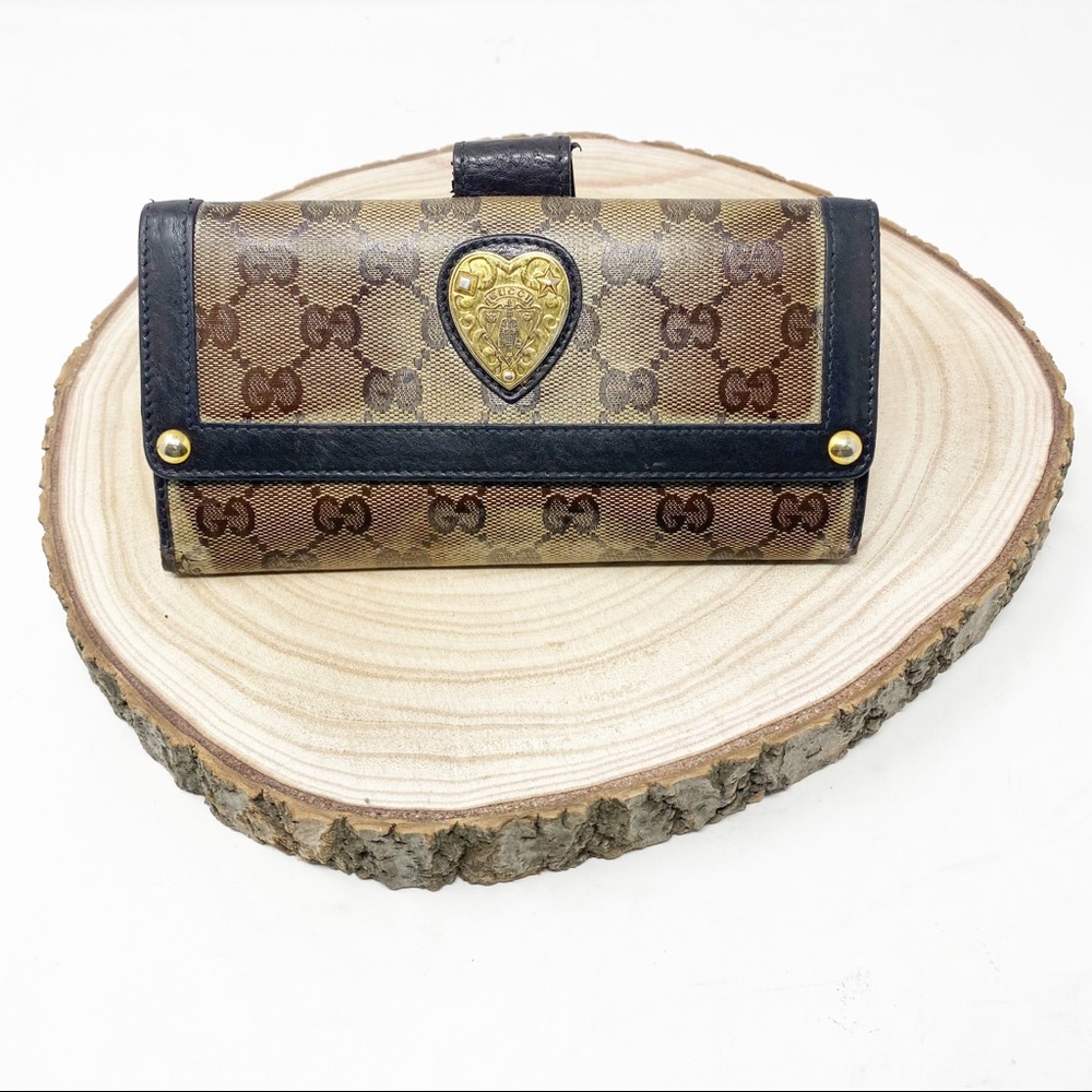 Gucci Wallet Vintage GG Logo Monogram Vinyl Leather Brown